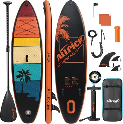 ALLPICK Aufblasbares Stand Up Paddling Board Set, 200 kg | Universeller Kamerahalterung, Komplettzubehör, Verstellbarer
