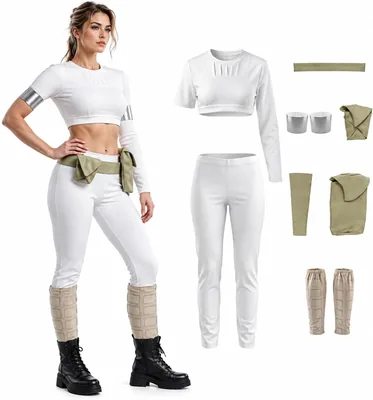GEMAKA Futuristic Warrior Costume White Halloween Outfit