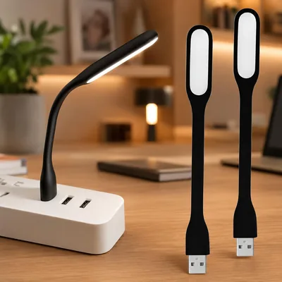 مصباح LED قابل للطي USB صغير | ضوء ليلي محمول - عبوة مزدوجة (أسود)
