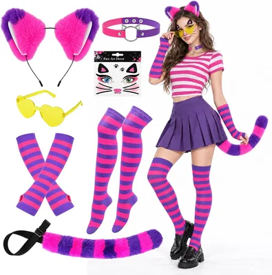 Dreamtop Pink Purple Striped Cat Costume Set