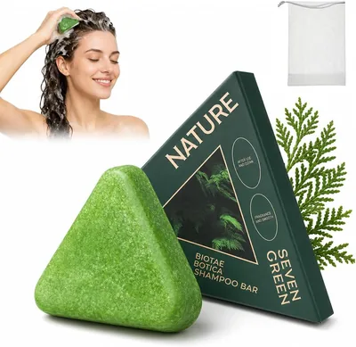 Shampoo Solido Cinese PQUELM 1 Pezzo, Saponetta Triangolare Verde per Capelli con Foglie di Cipresso