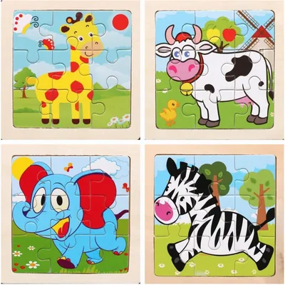 Wooden Jigsaw Puzzles for Kids - 4 Pack