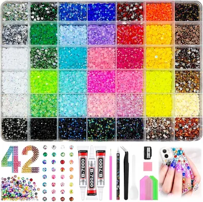 مجموعة Bonore بريق 42 لون، 42000 قطعة من الراينستونز 3 مم لفنون الأظافر، DIY | مع 3 ألصقات، 2 صندوق