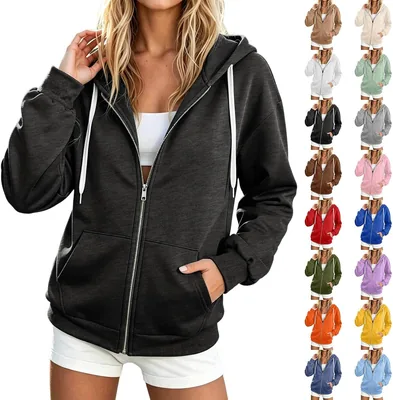 Lvnsdknerse 2026 Felpa Donna con Zip e Cappuccio Giacca Sport Leggera a Maniche Lunghe Cotone