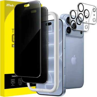 Protector de Privacidad JETech para iPhone 18 Pro, 2+2 Unidades con Protector de Lente Cámara de Cristal de Mica 9H+
