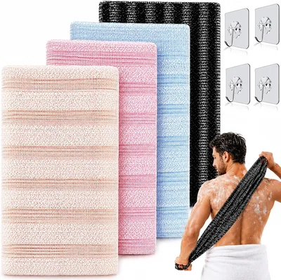 Toalla Exfoliante Zenbody de 4 Piezas, Doble Cara con Ganchos | Ducha para Hombre y Mujer