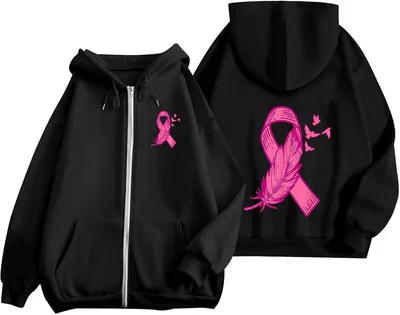 Sweatshirt Femme - Octobre Rose - Taille Plus 2026 - Zip Hoodé - Y2K | Sweatshirt Sensibilisation au Cancer du Sein