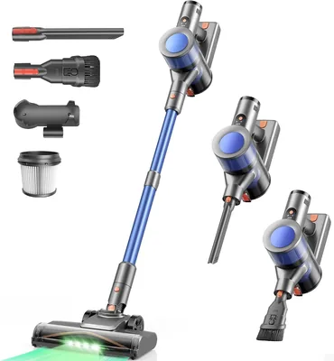 aspirapolvere wireless Dzaki 50KPa/55Min, scopa elettrica con luce LED verde, setole antintrappo, display LED, auto-sostegno