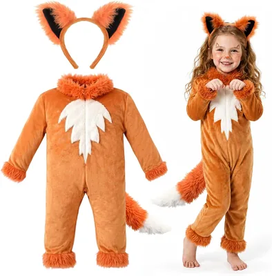 Fox Costume Kids Halloween Onesie with Tail & Ears