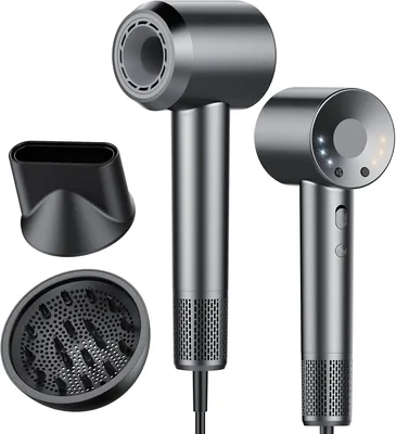 Sèche Cheveux Ionique Professionnel Portable 160 000 tr/min avec 5 Milliards d'Ions Négatifs, 4 Températures et 3 Brosses