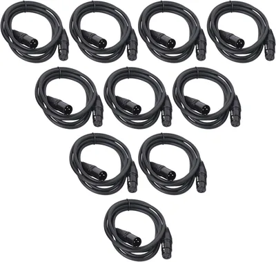 HHEMSTD DMX Lot de 10 câbles XLR 3 broches en cuivre pur sans oxygène pour éclairage de scène et microphones Noir 2 m - Meilleur Prix