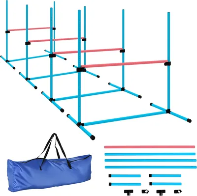 PawHut Agilité pour Chiens Ensemble d'Obstacles Réglable en Hauteur (Set de 4) - Bleu Clair | Kit de Cours d'Agilité Professionnel