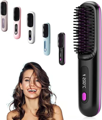 Go Brush Pro, Cepillo Alisador de Pelo Mini Inalámbrico para Mujer, con Pantalla LCD Táctil