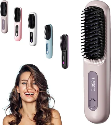 Go Brush Pro, Cepillo Alisador de Pelo Mini Inalámbrico Portátil para Mujer, con Pantalla LCD Te