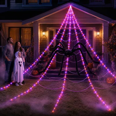 Halloween Spider Web Lights with Timer - 8 Modes, 2 Colors