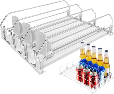 Self-Pushing Fridge Drink Organizer - 3 Row Beverage Shelf
