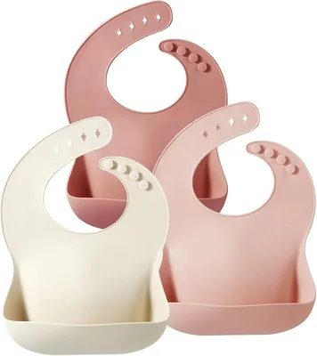 3 Baberos de Silicona para Bebé, Impermeables y Suaves, Ajustables (10-72 meses)