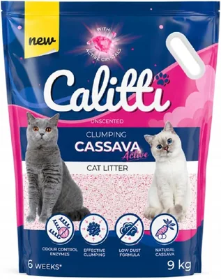 Calitti Cassa Active 9kg Żwirek z Białego Manioku | Aktywne Różowe Granulki, Żwirek Roślinny, Zbrylający, do Kuwety - Najlepszy Ceny