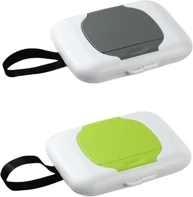 2 Dispensadores de Toallitas Húmedas, Gris y Verde, 16.5 x 13 cm | Material PP, Estructura Compacta, Para Cochecitos y Viajes