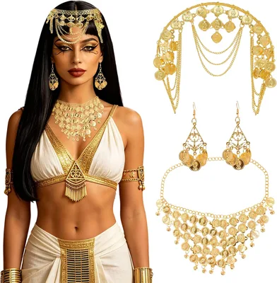 Gold Egyptian Costume Hair Clips & Necklace Set