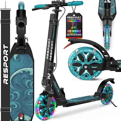 RE:SPORT® Stadtroller für Kinder und Erwachsene mit LED, Glocke und Tragegurt | Kickscooter Tretroller inkl. Handbremse & Dop