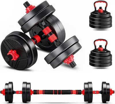 Kit Haltere 6 em 1 Ajustável para Musculação - Barra e Kettlebell com Pegada Antiderrapante