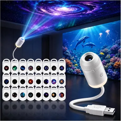 Sternenhimmel Projektor Unterwasserwelt - 360° Film Holographischer Nachtprojektor, USB Plug und Play HD Sternenprojektor, Gal