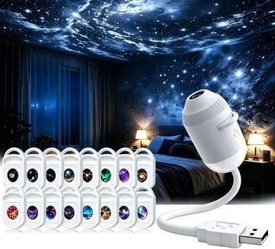 Proiettore a soffitto AFVEXILLON Galaxy, Plug-And-Play HD Star Proiettore | Decorazione per Auto Camera da Letto 360° Rotazione Alimentato USB