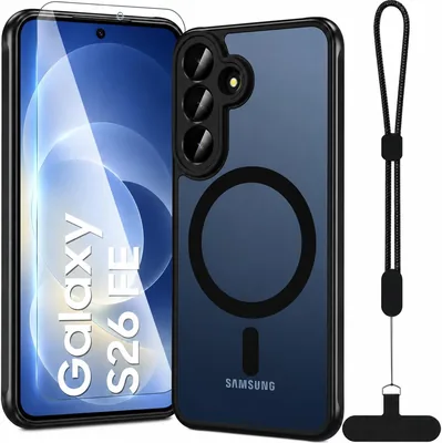 Étui magnétique pour Samsung Galaxy S26 FE avec verre trempé et corde | Compatibilité MagSafe, protection militaire contre les chocs