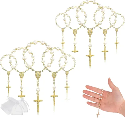 BJuiwsc 20 Rosarios Católicos Recuerdos | Rosarios para Recuerdos Bautizo Boda, Aleación Resistente, Bolsas de Organza Blanca