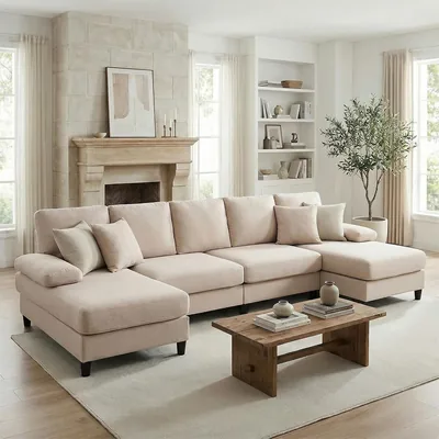 Mjkone U-Shaped Sofa 41% Off - 280CM Linen Beige