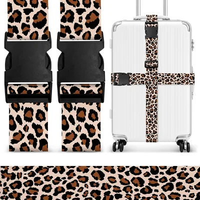 2 Pack Luggage Straps Leopard Print Adjustable Travel Belt