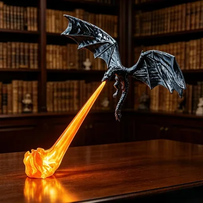 Sculpture de dragon 3D imprimée - Corner Bookcase Lamp