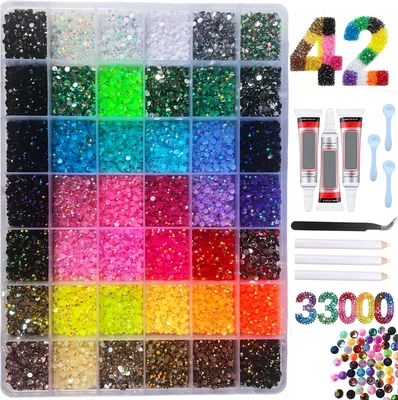 Kit Strass 33000 Pierres, 42 Couleurs Rhinestones pour Ongles DIY