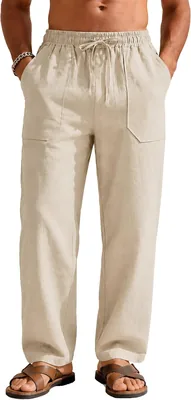 SEAUR Mens Wide Leg Linen Pants Summer Casual