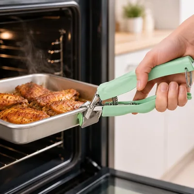 Hot Plate Gripper Bowl Lifter with Silicone Pads, Heat Resistant Dish Holder for Microwave Air Fryer
