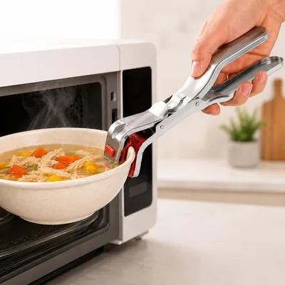 Hot Plate Gripper Bowl Lifter with Silicone Pads, Heat Resistant Dish Holder for Microwave Air Fryer