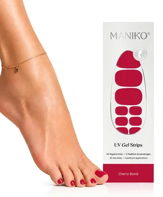 Maniko UV Gel Strips Cherry Bomb Red - 30 Pedikür-Nail Sticker | Nagelverkleidungen für Zehnägel, selbstklebend für natürliche Nägel