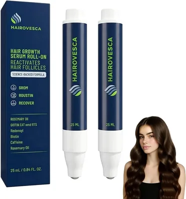 Hairovesca Roll-On Serum, Rosmarin Haarwuchs Serum Roll On 25 ml mit Redensyl & Biotin, Reaktiviert Haarfollikel, Kopfhaut