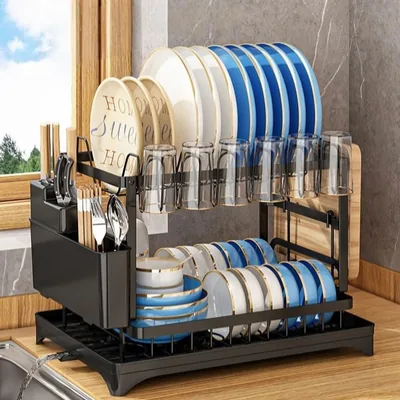 Two Tier Dish Drying Rack - Large Capacity Kitchen Organizer