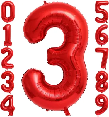 Lumjoy Red Number 3 Balloon 40 Inch