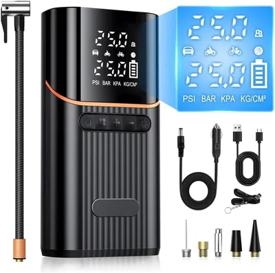 電気自転車用エアポンプ 新モデル 7800mAh 大容量バッテリー | LCDデジタルディスプレイ コードレスタイプC急速充電