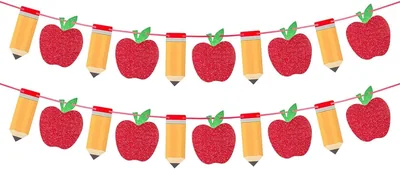 Back to School Banner Set - Pencil & Apple Garland Decor