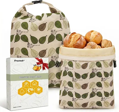 Sacs à pain en cire d'abeille réutilisables Fruzmzk 43 x 13 cm, lot de 2 | Linéaire en cire naturelle ; respirant, lavable et réutilisable pour levain