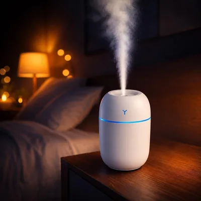 رطاب هواء بالموجات فوق الصوتية صغير وموزع للعطور 220 مل USB | ضباب أنيون، ضوء رومانسي LED، موزّع للزيوت العطرية، هواء نظيف
