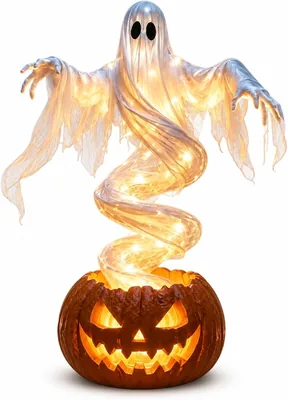 Swirling Ghost Pumpkin Yard Lamp - LED Garden Decor