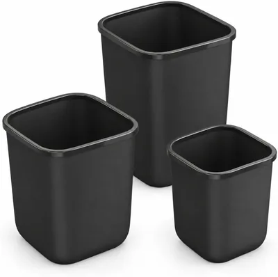 3 pzas Bote de Basura de Plastico Cuadrado para Cocina y Baño, Negro | Cubo de Basura, Cesto de Basura, Trash Can