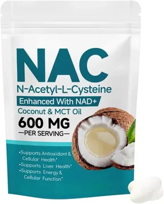 NAC Supplement 600mg med NAD+ & Kokosolja | N-Acetylcystein Botanisk Blend, Stöder antioxidant och cellfunktion, Non-GMO