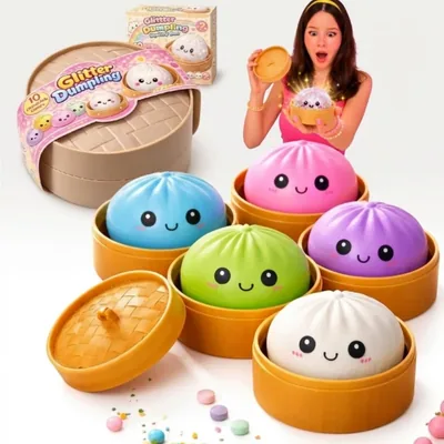 Dumpling Squishy Viral Bolinho Surpresa Glitter Brilhante Raro | Brinquedo Antiestresse Pãozinho Chinês Squishy na Latinha - Best Deal