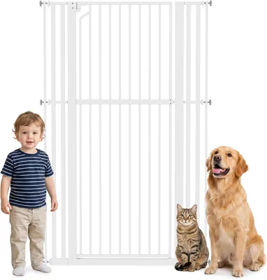 Puerta de seguridad PawHut para niños perros gatos Extra Alta 63 Pulgadas Blanca | Extensible 76 - 105 cm, para puertas de escaleras, automática
